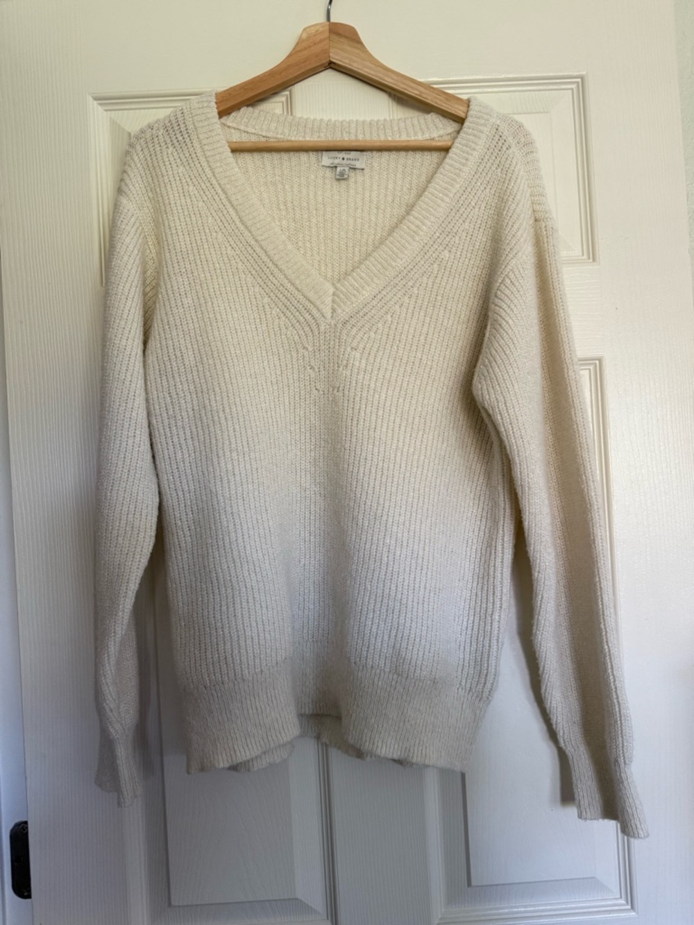 Lucky Brand Cream V-Neck Ribbed Sweater
